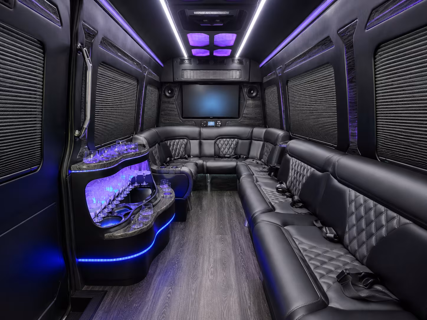 baytown 50 passenger party bus interior